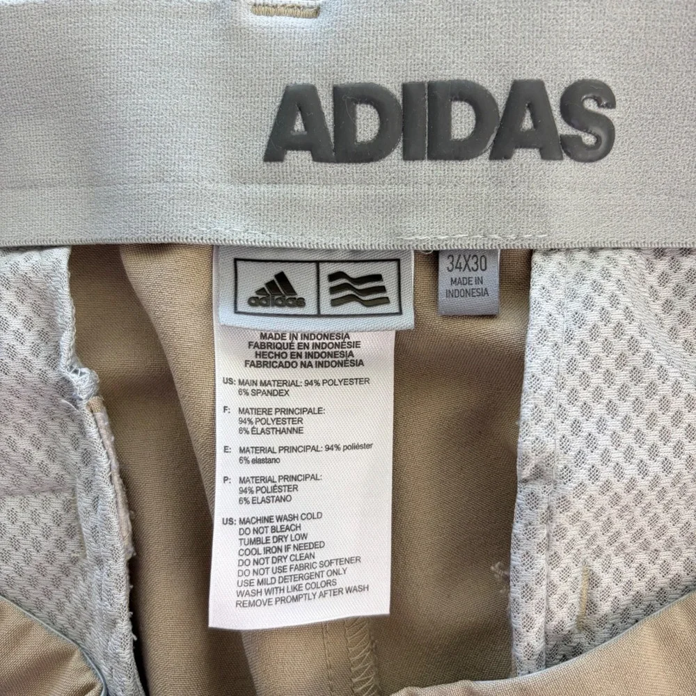 Adidas Mens Golf Pants Tan Khaki Flat Front Performance Trousers 34x30